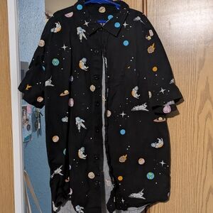 Black Space Print Button-Up Shirt